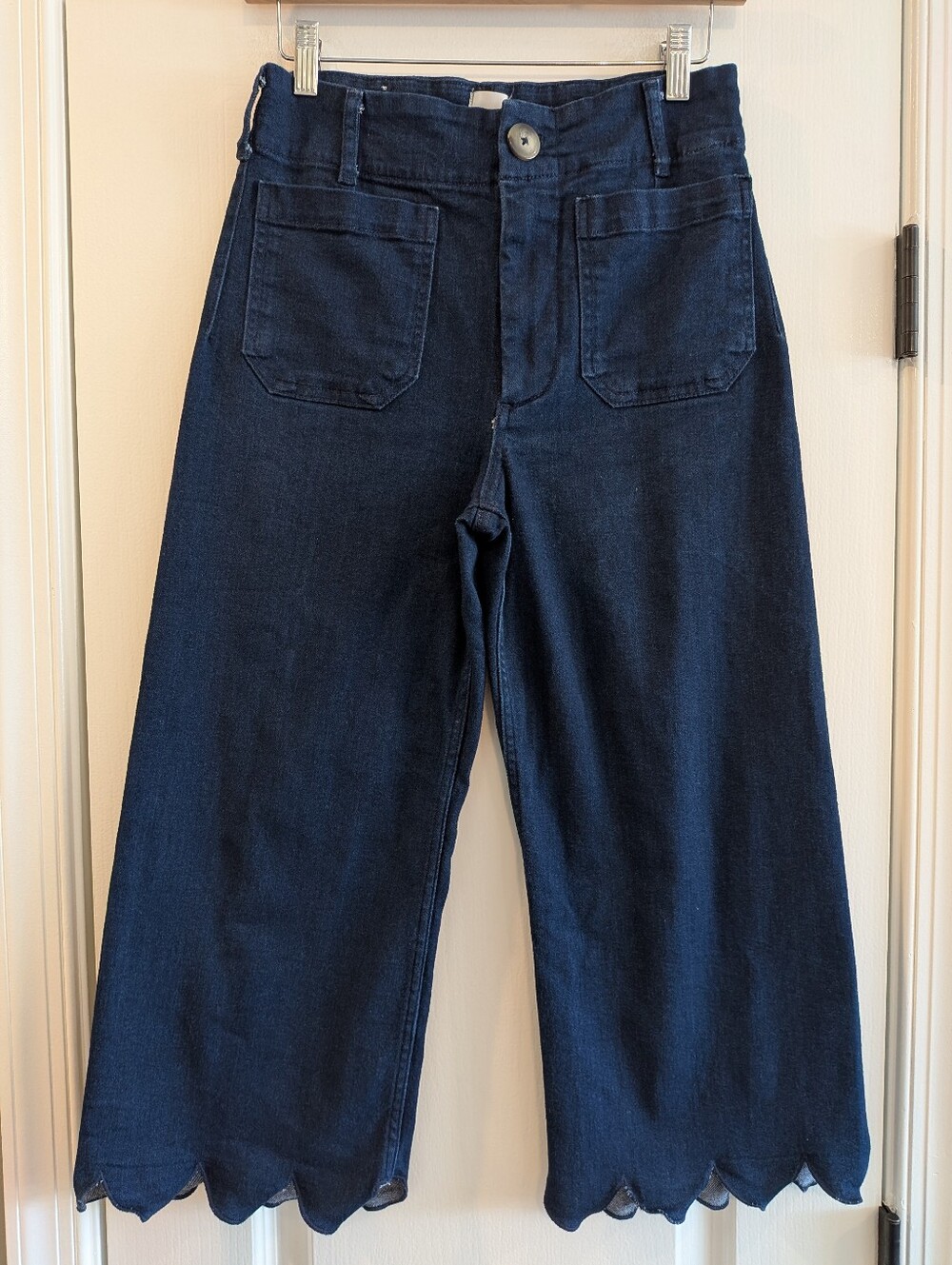 Anthropologie Maeve Colette Scallop Hem Crop Wide Leg Jeans Dark Wash Size 28P - Picture 3 of 14